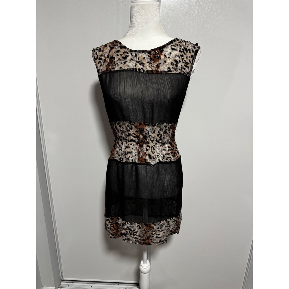 Speckless Black Leopard Print Sheer Mini Dress - Sleeveless Party Cocktail Small